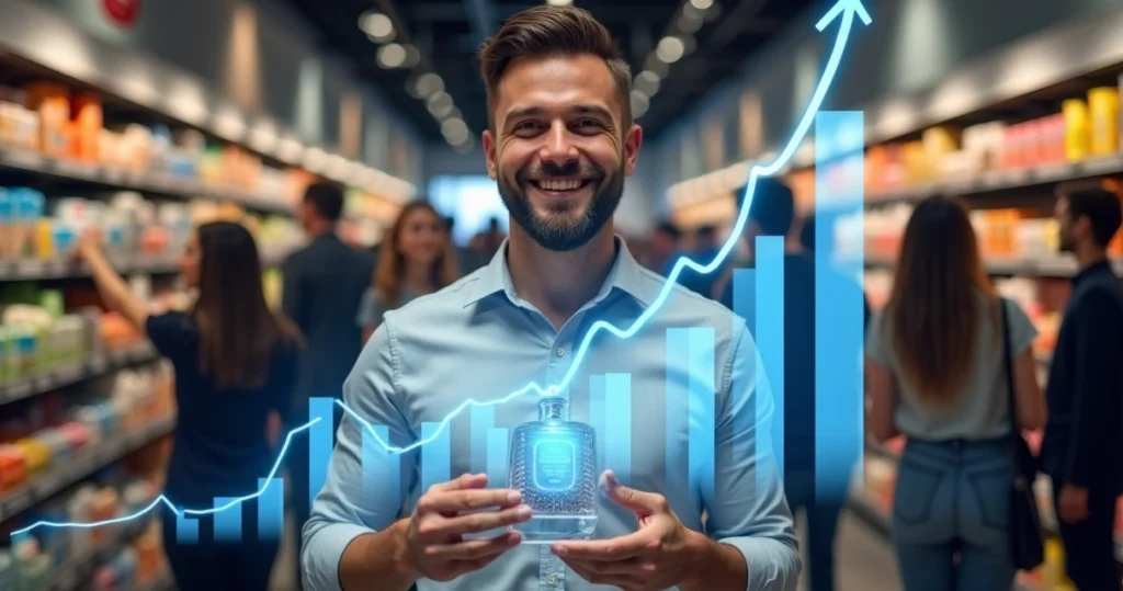 Representação visual do poder de precificação com gráficos de aumento de preço e consumidores escolhendo marcas fortes