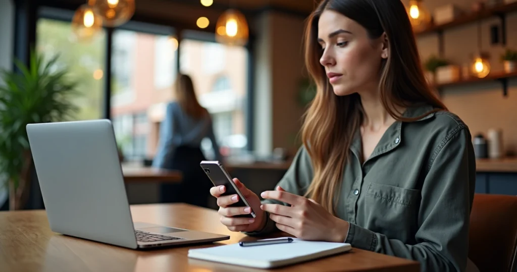 Profissional observando comentários negativos e positivos em celular
