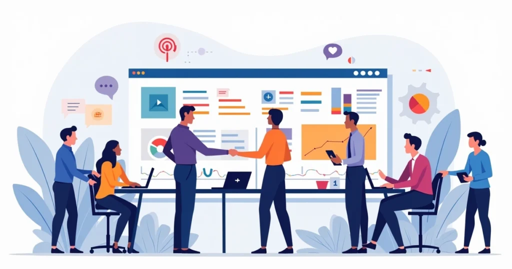 Time de marketing assumindo posto ao lado do time comercial em painel de vendas integrado